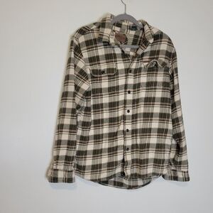 Orvis men's size m green/orange plaid cotton shacket